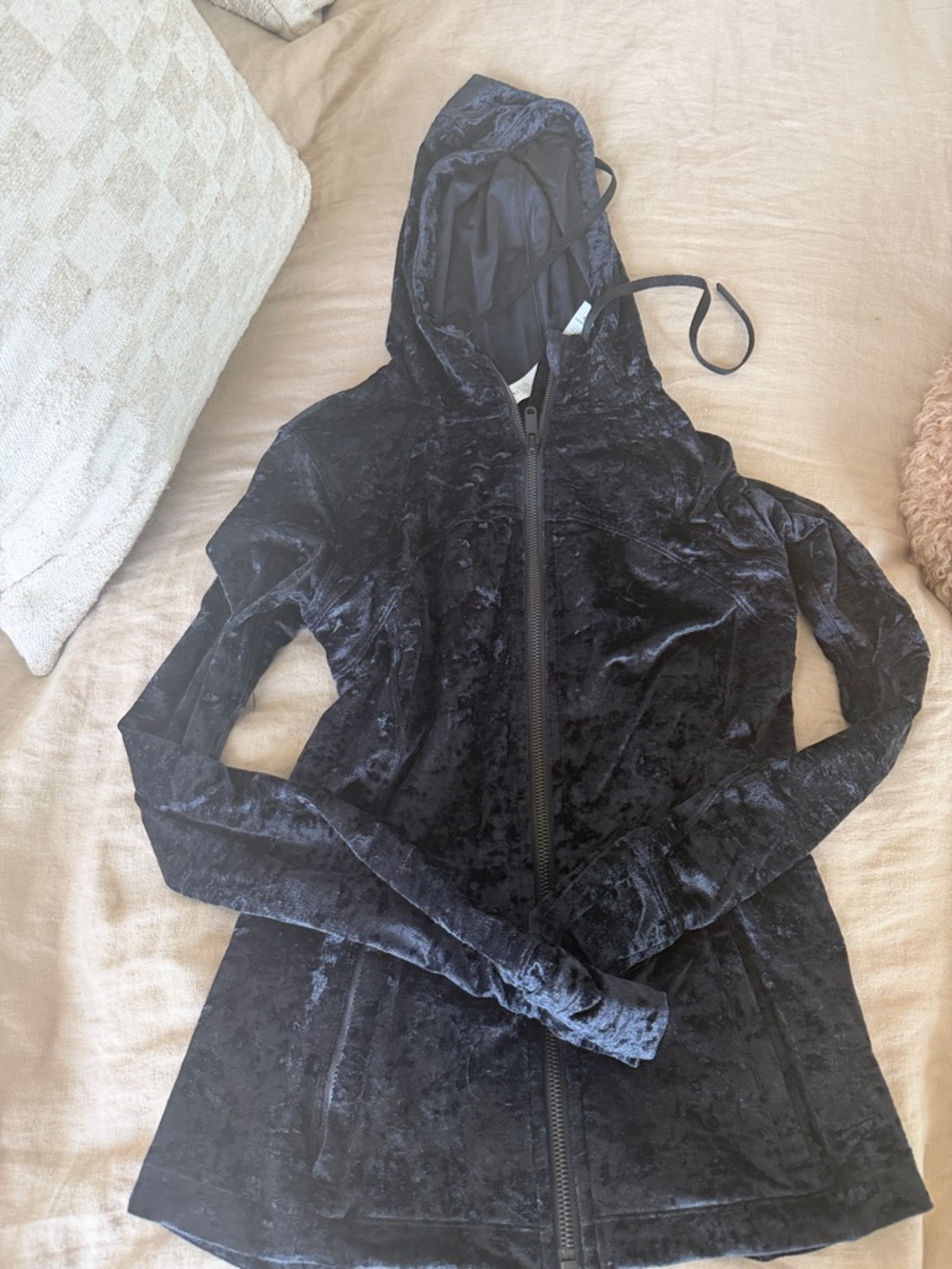 Lululemon Black Crushed Velvet Zip Hoodie